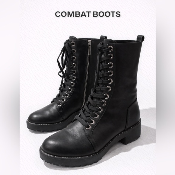Zara Shoes - ZARA Black Combat Moto Boots Women’s Size 7 | Lace-Up Side Zip Lug Sole